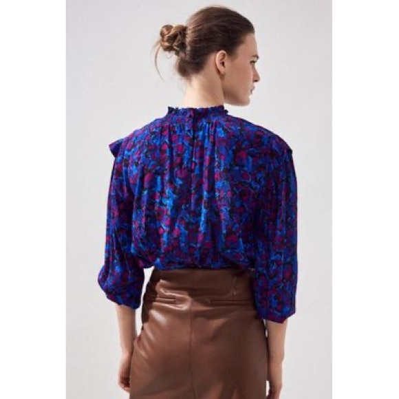 NEW Suncoo Paris Lea Printed Blouse Floral Print Top Long Sleeve Ruffled - Picture 3 of 11